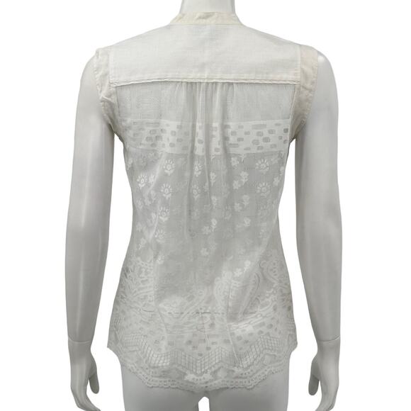 Cabi Top Women XS White Prudence Sleeveless Popover Lace Boho Sheer Fairy Spring - Picture 5 of 10